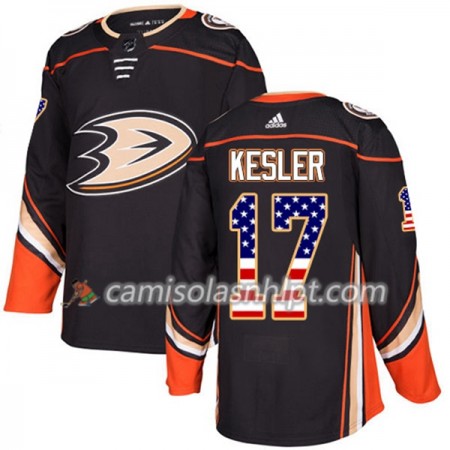 Camisola Anaheim Ducks Ryan Kesler 17 Adidas 2017-2018 Preto USA Flag Fashion Authentic - Homem
